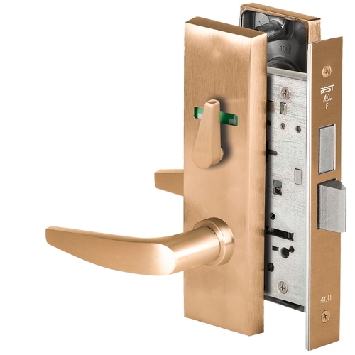 Grade 1 Privacy Mortise Lock, Visual Thumbturn Indicator, 16 Lever, M Escutcheon, Non-Keyed, Satin Bronze Finish, Field Reversible Satin Bronze