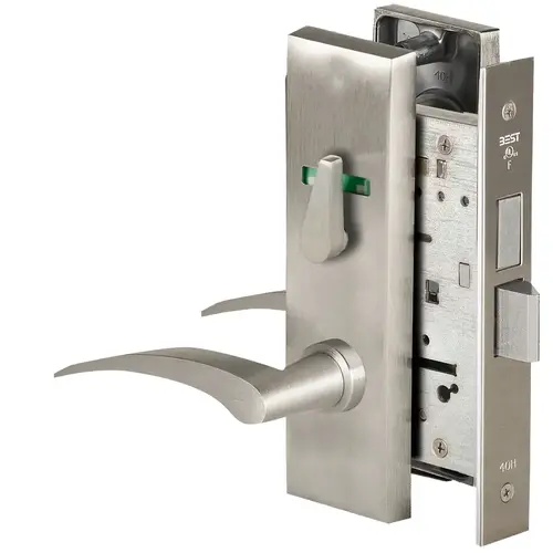 Grade 1 Privacy Mortise Lock, Visual Thumbturn Indicator, 17L Lever, M Escutcheon, Non-Keyed, Satin Nickel Finish, Field Reversible Satin Nickel