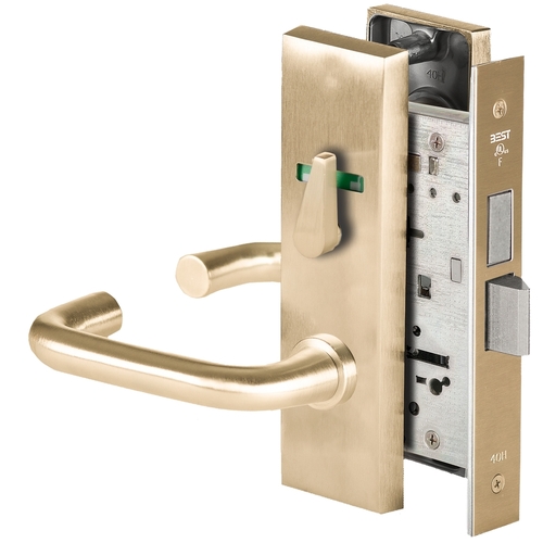 Grade 1 Privacy Mortise Lock, Visual Thumbturn Indicator, 3 Lever, M Escutcheon, Non-Keyed, Satin Brass Finish, Field Reversible Satin Brass