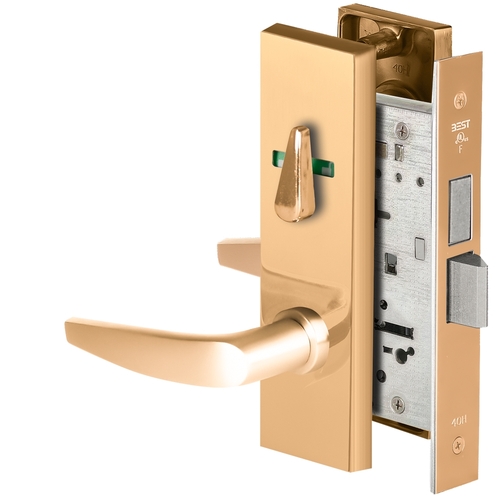 Grade 1 Privacy Mortise Lock, Visual Thumbturn Indicator, 16 Lever, M Escutcheon, Non-Keyed, Bright Bronze Finish, Field Reversible Bright Bronze