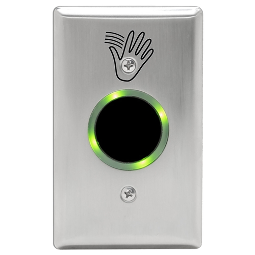 SureWave CM-331 Series Touchless Switch, 1" to 28" Range, 1 Relay, Single Gang Stainless Steel Hand Icon Faceplate, Includes 1 Tri-Color Light Ring, Stainless Steel Finish Applied