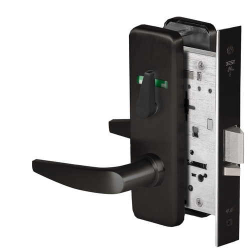 Grade 1 Office Mortise Lock, Double Visual Indicator, 16 Lever, J Escutcheon, SFIC Housing Less Core, Matte Black Finish, Field Reversible Matte Black