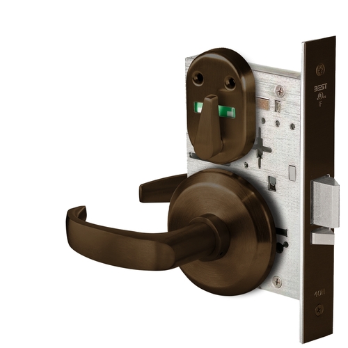 Grade 1 Office Mortise Lock, Visual Thumbturn Indicator, 14 Lever, S Rose, SFIC Housing Less Core, Oil-Rubbed Bronze Finish, Field Reversible Oil-Rubbed Bronze