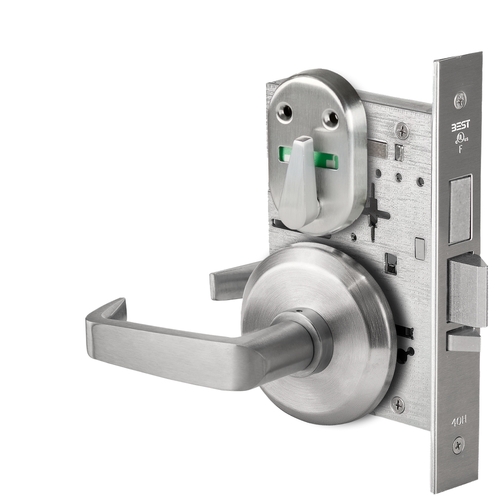 Grade 1 Dormitory Mortise Lock, Visual Thumbturn Indicator, 15 Lever, S Rose, SFIC Housing Less Core, Satin Chrome Finish, Field Reversible Satin Chrome