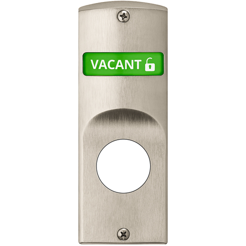 Indicator for Sectional Trim with Cylinder Prep, Exterior displays "Vacant / Occupied" in Green & Red, Field Reversible, Satin Nickel Plated Clear Coated Finish Satin Nickel Plated Clear Coated