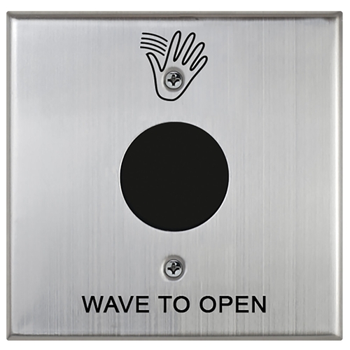 SureWave CM-324 Series Touchless Switch, 1" to 30" Range, 1 Relay, Double Gang Stainless Steel Hand Icon/'Wave to Open' Text Faceplate, Stainless Steel Finish Applied