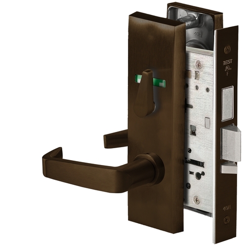 Grade 1 Dormitory Mortise Lock, Visual Thumbturn Indicator, 15 Lever, M Escutcheon, SFIC Housing Less Core, Oil-Rubbed Bronze Finish, Field Reversible Oil-Rubbed Bronze