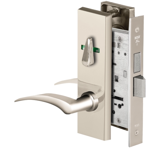 Grade 1 Privacy Mortise Lock, Visual Thumbturn Indicator, 17L Lever, M Escutcheon, Non-Keyed, Bright Nickel Finish, Field Reversible Bright Nickel