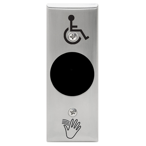 SureWave CM-325 Series Touchless Switch, 2" to 18" Range, 1 Relay, Narrow Stainless Steel Hand Icon/Wheelchair Symbol Faceplate, Stainless Steel Finish Applied