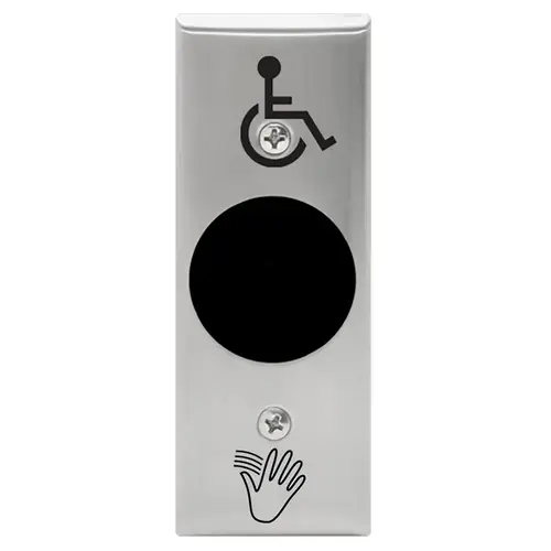 SureWave CM-333 Series Touchless Switch, 1" to 12" Range, 1 Relay, Narrow Stainless Steel Hand Icon/Wheelchair Symbol Faceplate, Includes 2 'AA' Alkaline Batteries, Stainless Steel Finish Applied