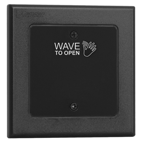 SureWave CM-325 Series Touchless Switch, 2" to 18" Range, 1 Relay, Double Gang Hand Icon/'Wave to Open' Text Faceplate, Black Finish Applied