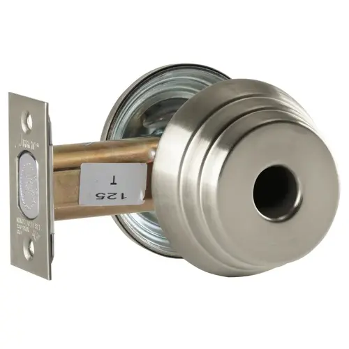 Grade 2 Classroom Deadlock, Less Cylinder, Satin Nickel Plated Clear Coated Finish, Field Reversible Satin Nickel Plated Clear Coated