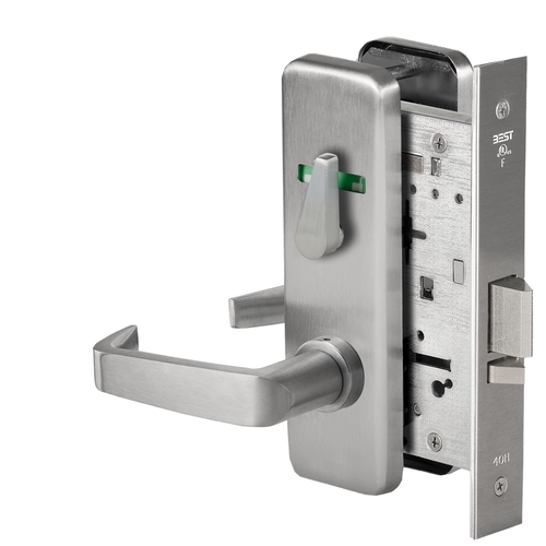 Grade 1 Office Mortise Lock, Visual Thumbturn Indicator, 15 Lever, J Escutcheon, SFIC Housing Less Core, Satin Stainless Steel Finish, Field Reversible Satin Stainless Steel