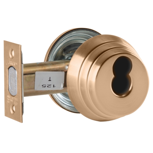 Grade 2 Single Cylinder Deadlock, SFIC Prep Less Core, Satin Bronze Clear Coated Finish, Field Reversible Satin Bronze Clear Coated