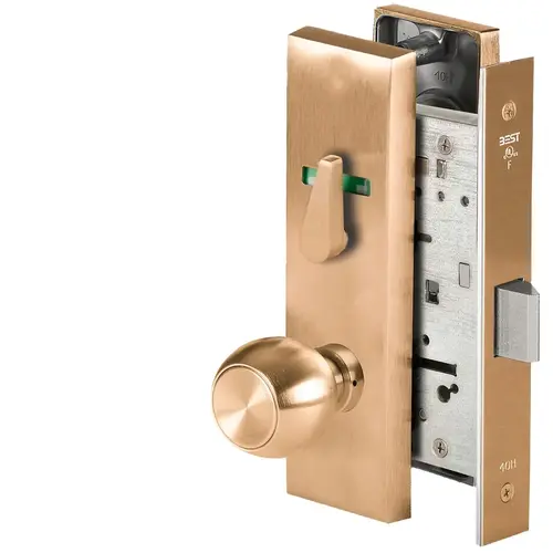 Grade 1 Privacy Mortise Lock, Visual Thumbturn Indicator, 4 Knob, M Escutcheon, Non-Keyed, Satin Bronze Finish, Field Reversible Satin Bronze