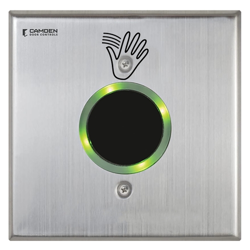 SureWave CM-332 Series Touchless Switch, 1" to 28" Range, 2 Relays, Double Gang Stainless Steel Hand Icon Faceplate, Includes 1 Tri-Color Light Ring, Stainless Steel Finish Applied