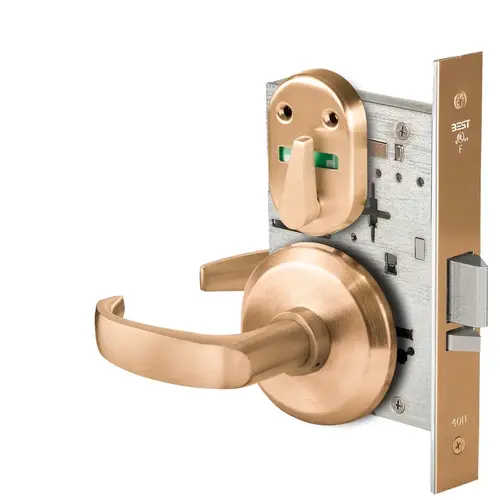 Grade 1 Office Mortise Lock, Visual Thumbturn Indicator, 14 Lever, S Rose, SFIC Housing Less Core, Satin Bronze Finish, Field Reversible Satin Bronze