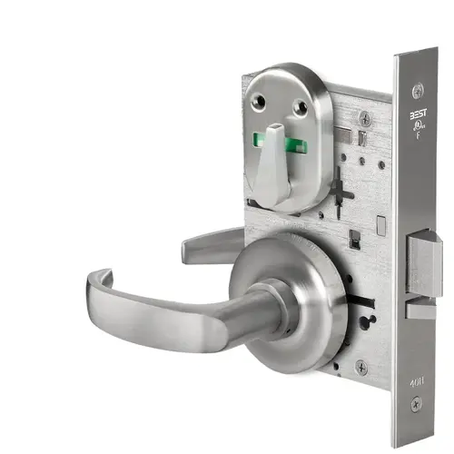 Grade 1 Office Mortise Lock, Double Visual Indicator, 14 Lever, R Rose, SFIC Housing Less Core, Satin Chrome Finish, Field Reversible Satin Chrome