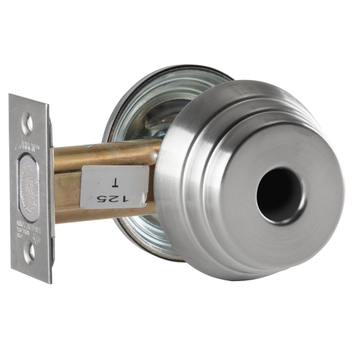 Grade 2 Single Cylinder Deadlock, Red/Green "Unlocked/Locked" Indicator Inside, Less Cylinder, Satin Chrome Finish, Field Reversible Satin Chrome