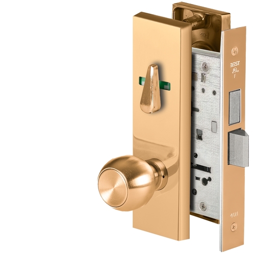 Grade 1 Privacy Mortise Lock, Visual Thumbturn Indicator, 4 Knob, M Escutcheon, Non-Keyed, Bright Bronze Finish, Field Reversible Bright Bronze