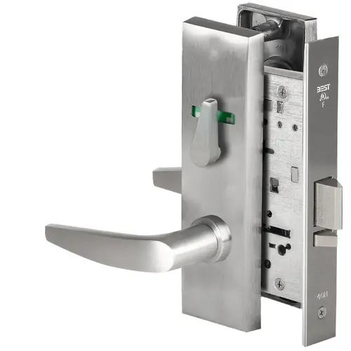 Grade 1 Office Mortise Lock, Visual Thumbturn Indicator, 16 Lever, M Escutcheon, SFIC Housing Less Core, Satin Chrome Finish, Field Reversible Satin Chrome