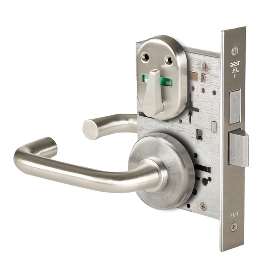 Grade 1 Privacy Mortise Lock, Double Visual Indicator, 3 Lever, H Rose, Non-Keyed, Satin Nickel Finish, Field Reversible Satin Nickel