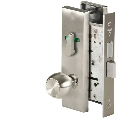 Grade 1 Dormitory Mortise Lock, Visual Thumbturn Indicator, 4 Knob, M Escutcheon, SFIC Housing Less Core, Satin Nickel Finish, Field Reversible Satin Nickel