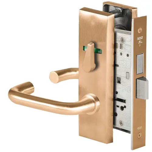 Grade 1 Dormitory Mortise Lock, Visual Thumbturn Indicator, 3 Lever, M Escutcheon, SFIC Housing Less Core, Satin Bronze Finish, Field Reversible Satin Bronze