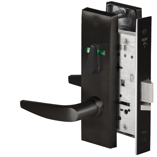 Grade 1 Office Mortise Lock, Visual Thumbturn Indicator, 16 Lever, M Escutcheon, SFIC Housing Less Core, Matte Black Finish, Field Reversible Matte Black