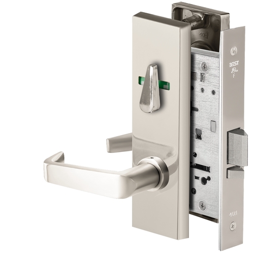 Grade 1 Office Mortise Lock, Visual Thumbturn Indicator, 15 Lever, M Escutcheon, SFIC Housing Less Core, Bright Chrome Finish, Field Reversible Bright Chrome