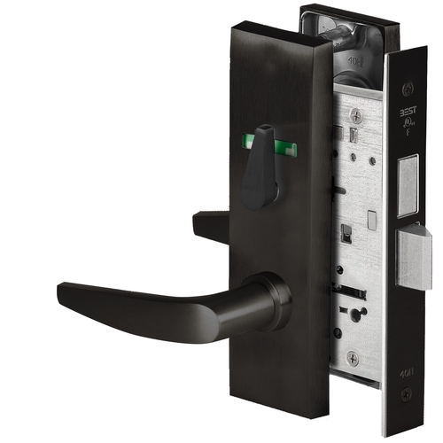 Grade 1 Privacy Mortise Lock, Visual Thumbturn Indicator, 16 Lever, M Escutcheon, Non-Keyed, Matte Black Finish, Field Reversible Matte Black