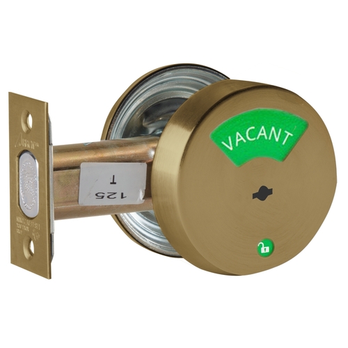 Grade 2 Indicator Deadlock, Red/White "Vacant/Occupied" Indicator Outside, Non-keyed, Satin Brass Blackened Satin Relieved Clear Coated Finish, Field Reversible Satin Brass Blackened Satin Relieved Clear Coated