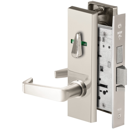 Grade 1 Dormitory Mortise Lock, Visual Thumbturn Indicator, 15 Lever, M Escutcheon, SFIC Housing Less Core, Bright Chrome Finish, Field Reversible Bright Chrome