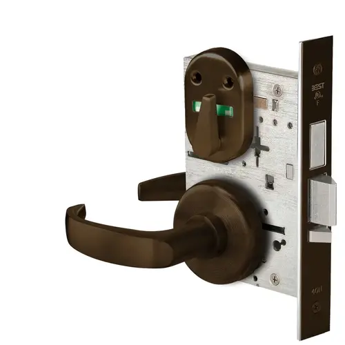 Grade 1 Dormitory Mortise Lock, Visual Thumbturn Indicator, 14 Lever, H Rose, SFIC Housing Less Core, Dark Bronze Finish, Field Reversible Dark Bronze