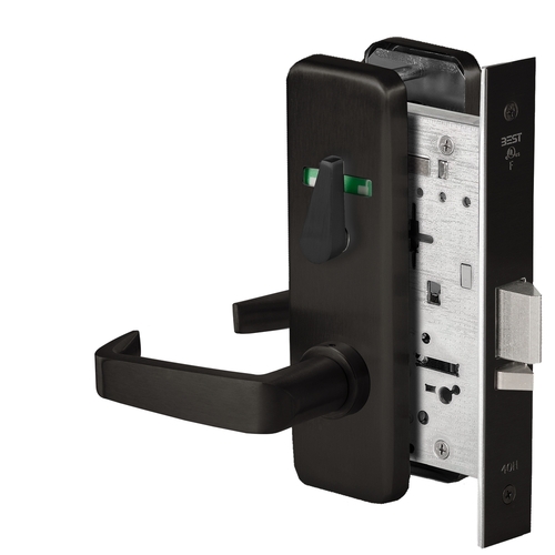 Grade 1 Office Mortise Lock, Visual Thumbturn Indicator, 15 Lever, J Escutcheon, SFIC Housing Less Core, Matte Black Finish, Field Reversible Matte Black