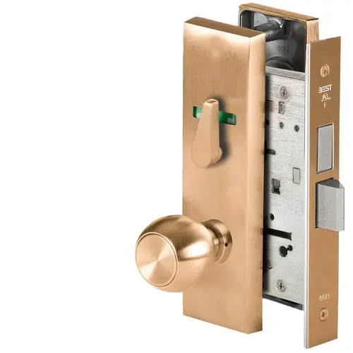 Grade 1 Dormitory Mortise Lock, Visual Thumbturn Indicator, 4 Knob, M Escutcheon, SFIC Housing Less Core, Satin Bronze Finish, Field Reversible Satin Bronze