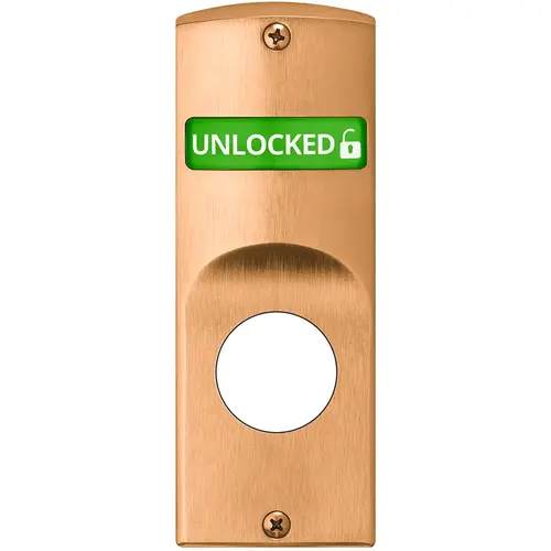 Indicator for Sectional Trim with Cylinder Prep, Interior displays "Unlocked / Locked" in Green & Red, Field Reversible, Satin Bronze Clear Coated Finish Satin Bronze Clear Coated