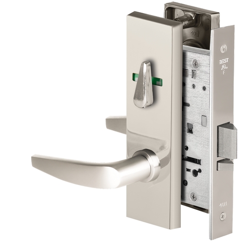 Grade 1 Office Mortise Lock, Visual Thumbturn Indicator, 16 Lever, M Escutcheon, SFIC Housing Less Core, Bright Chrome Finish, Field Reversible Bright Chrome