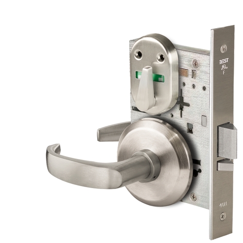 Grade 1 Office Mortise Lock, Visual Thumbturn Indicator, 14 Lever, S Rose, SFIC Housing Less Core, Satin Nickel Finish, Field Reversible Satin Nickel