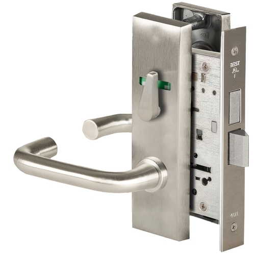 Grade 1 Dormitory Mortise Lock, Visual Thumbturn Indicator, 3 Lever, M Escutcheon, SFIC Housing Less Core, Satin Nickel Finish, Field Reversible Satin Nickel