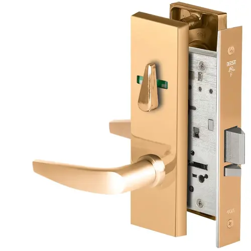 Grade 1 Office Mortise Lock, Visual Thumbturn Indicator, 16 Lever, M Escutcheon, SFIC Housing Less Core, Bright Bronze Finish, Field Reversible Bright Bronze