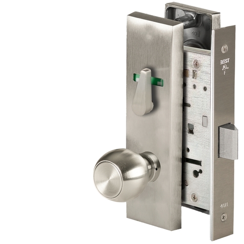 Grade 1 Privacy Mortise Lock, Visual Thumbturn Indicator, 4 Knob, M Escutcheon, Non-Keyed, Satin Nickel Finish, Field Reversible Satin Nickel