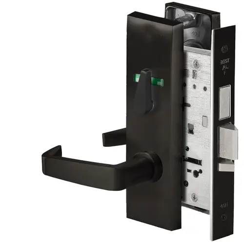 Grade 1 Dormitory Mortise Lock, Visual Thumbturn Indicator, 15 Lever, M Escutcheon, SFIC Housing Less Core, Matte Black Finish, Field Reversible Matte Black