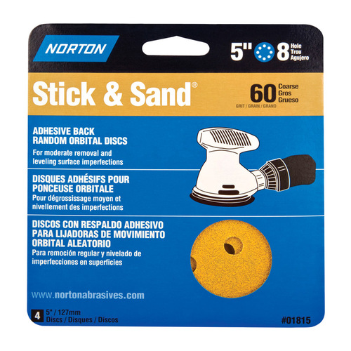 Norton 07660701815 Sanding Disc Stick & Sand 5" Aluminum Oxide Adhesive A290 60 Grit Coarse