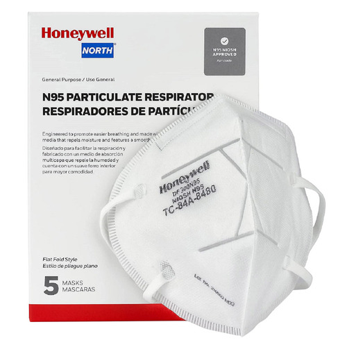 Disposable Respirator North N95 General Purpose Flat Fold DF300 White One Size Fits All 5 White