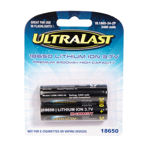 Ultralast UL1865-34-2P Rechargeable Battery Lithium Ion 18650 3.7 V 3400 Ah