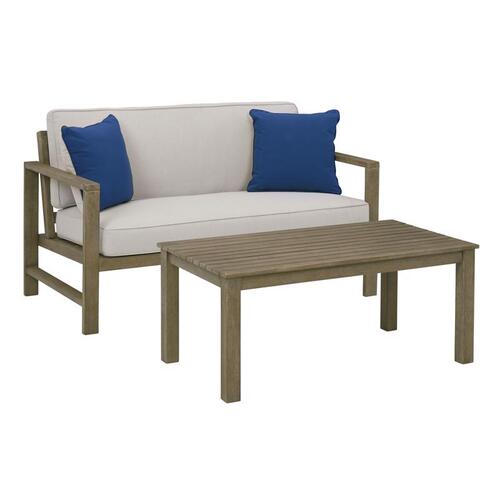 Loveseat Zecorra Light Brown Wood Frame Conversation Beige