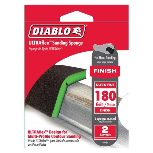 Diablo DFPFLEXUFN02G Sanding Sponge Ultraflex 7" L X 44/5" W 180 Grit Ultra Fine Block Black/Green