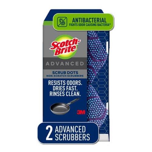 Scotch-Brite SDA-2 Scrub Dots Advanced Anti-Bacterial Non-Scratch Scrubber, Polymer Foam/Recycled Fiber Abrasive, Blue - pack of 2
