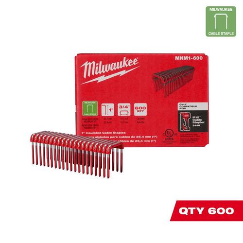Milwaukee MNM1-600 Cable Staples 3/4" W X 1" L Insulated Crown Red